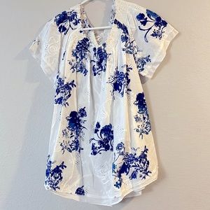 Blue and White dress shirt.